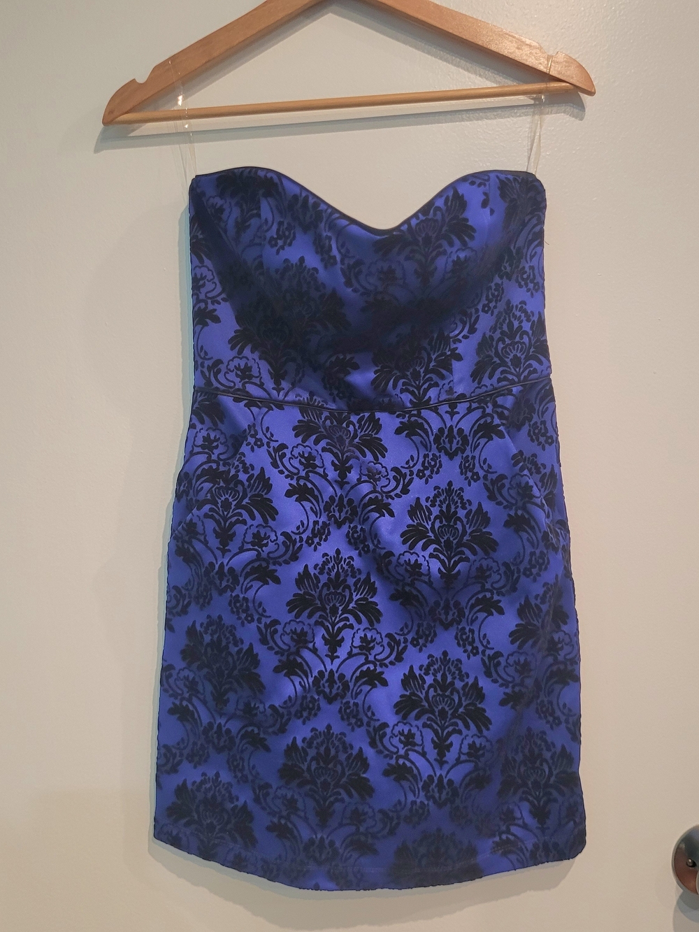 Teeze Me Strapless Royal Blue and Black Damask Cocktail Dress